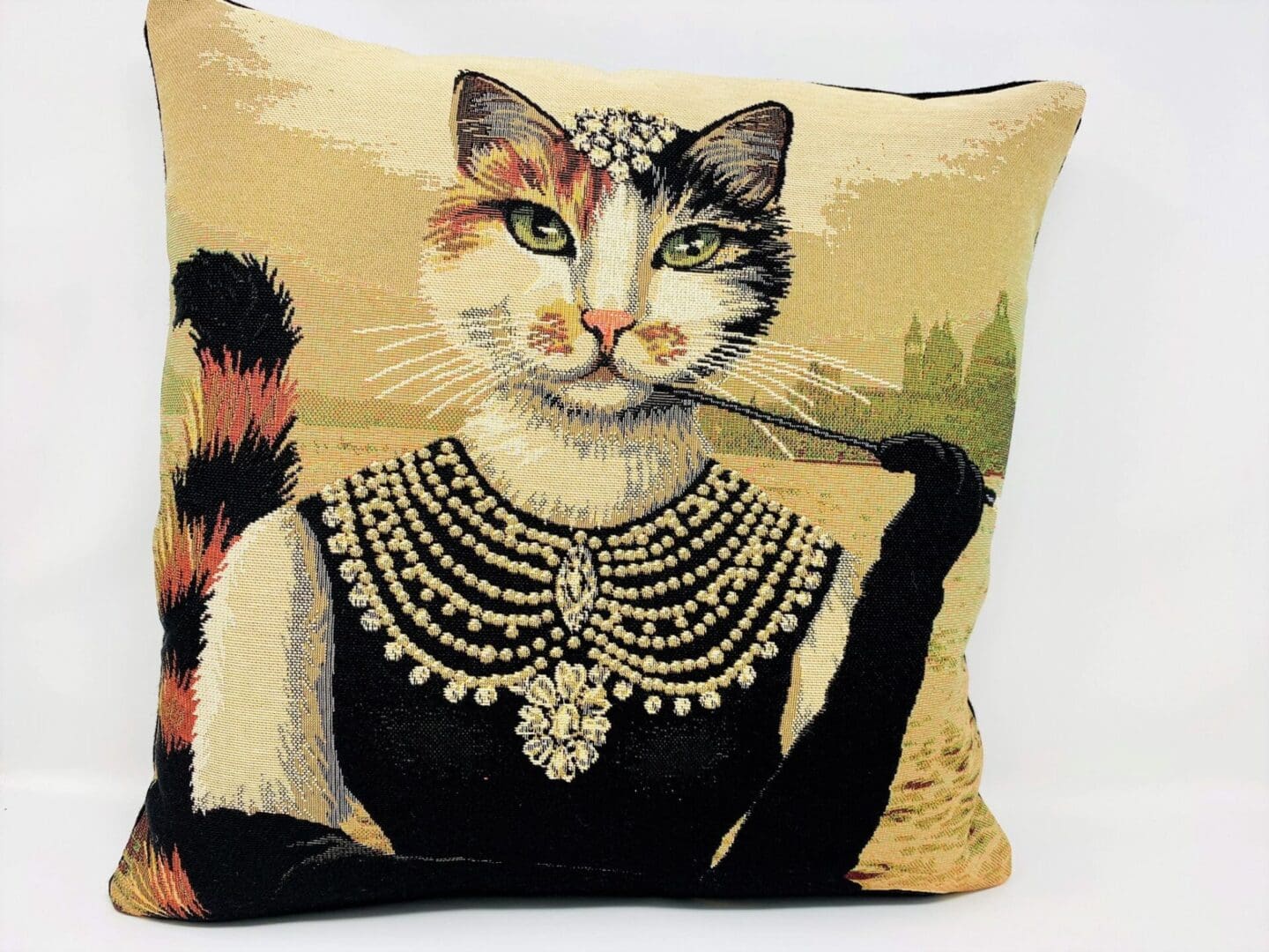 Tapestry Cat Cushion Cover, Fancy Dressed Up Cat Cushion - Image 2