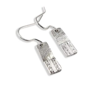 Sterling Silver Textured Rectangular Drop Earrings