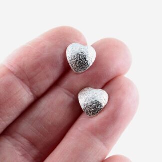 Sterling Silver Textured Puffy Heart Stud Earrings