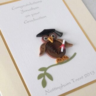 Quilled graduation congratulations card, personalised, wise owl