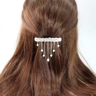 Medium Sterling Silver Hair Barrette Clip with Cultured Pearl Cascades
