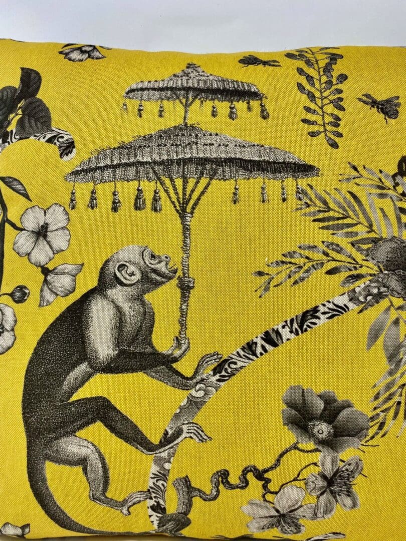 Mustard and Grey Monkey Cushion Cover. Jungle Botanical Cushion Cover. - Image 6