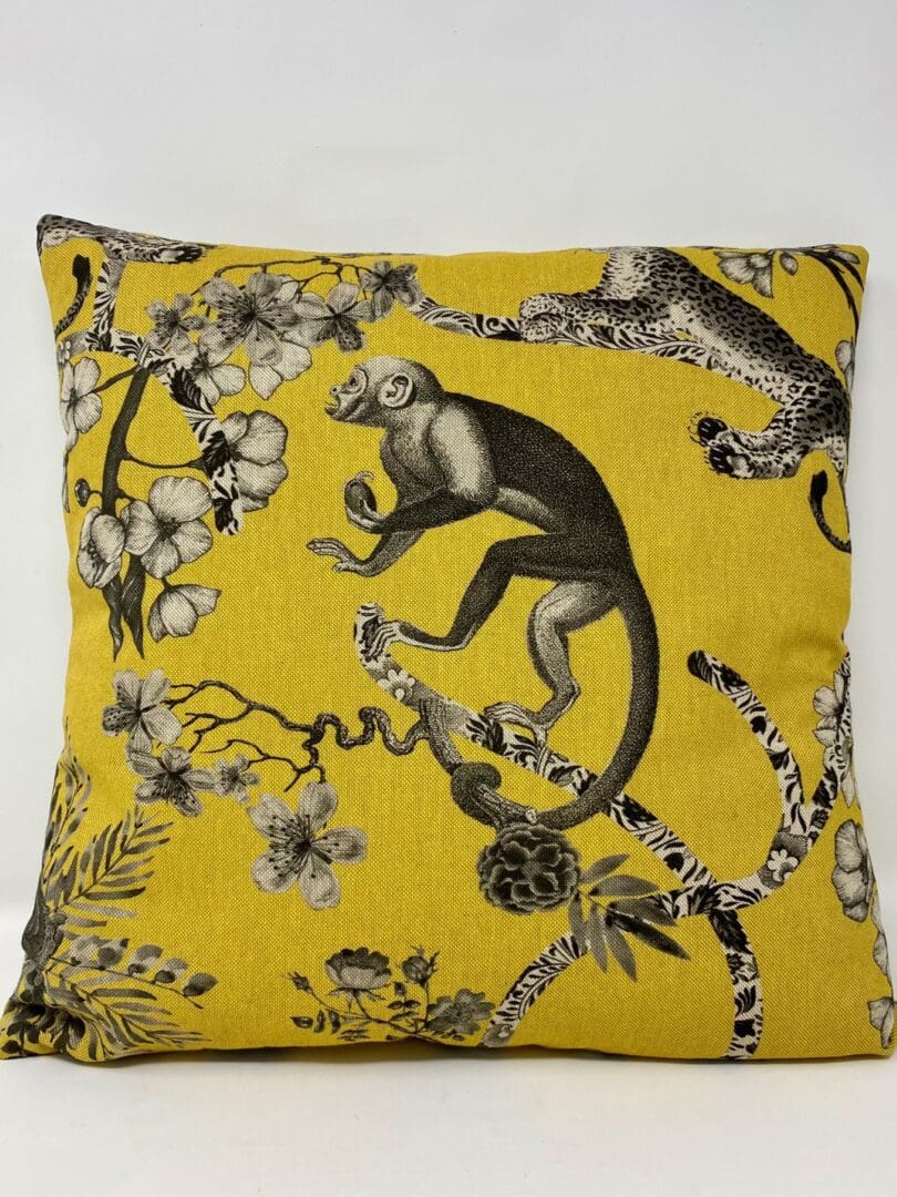 Mustard and Grey Monkey Cushion Cover. Jungle Botanical Cushion Cover. - Image 4