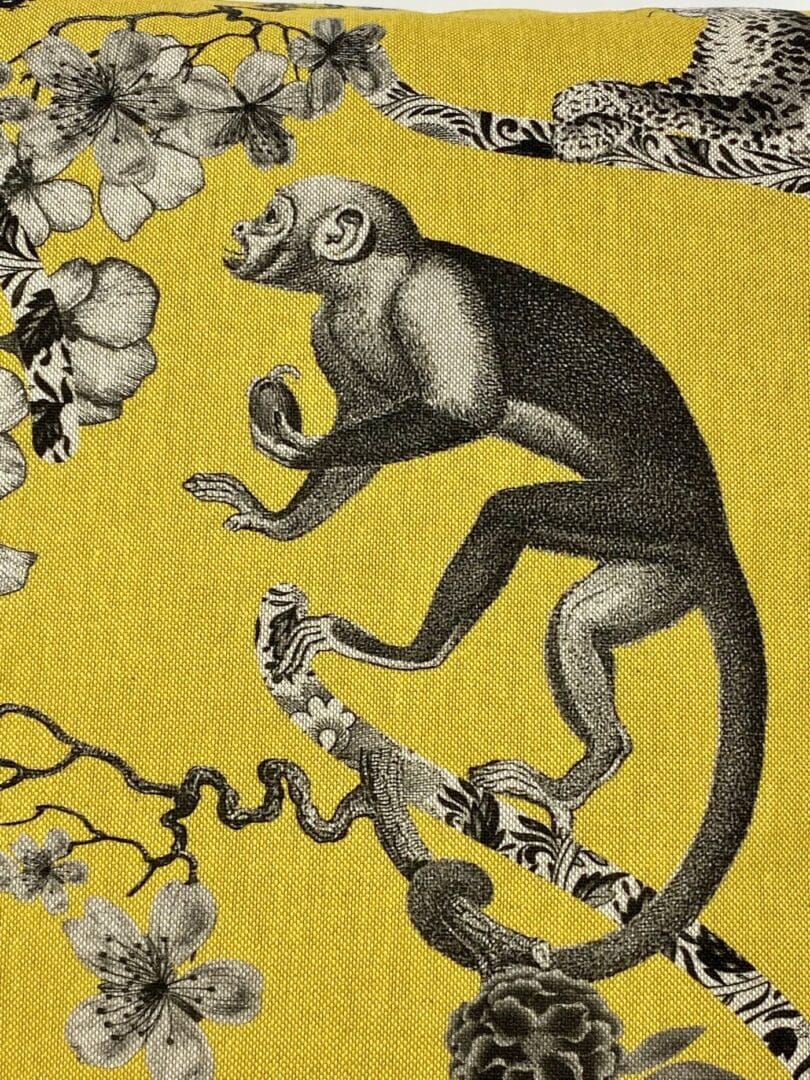 Mustard and Grey Monkey Cushion Cover. Jungle Botanical Cushion Cover. - Image 3