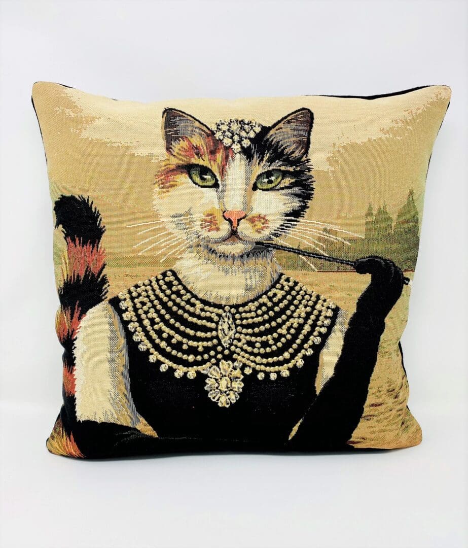 Tapestry Cat Cushion Cover, Fancy Dressed Up Cat Cushion - Image 4