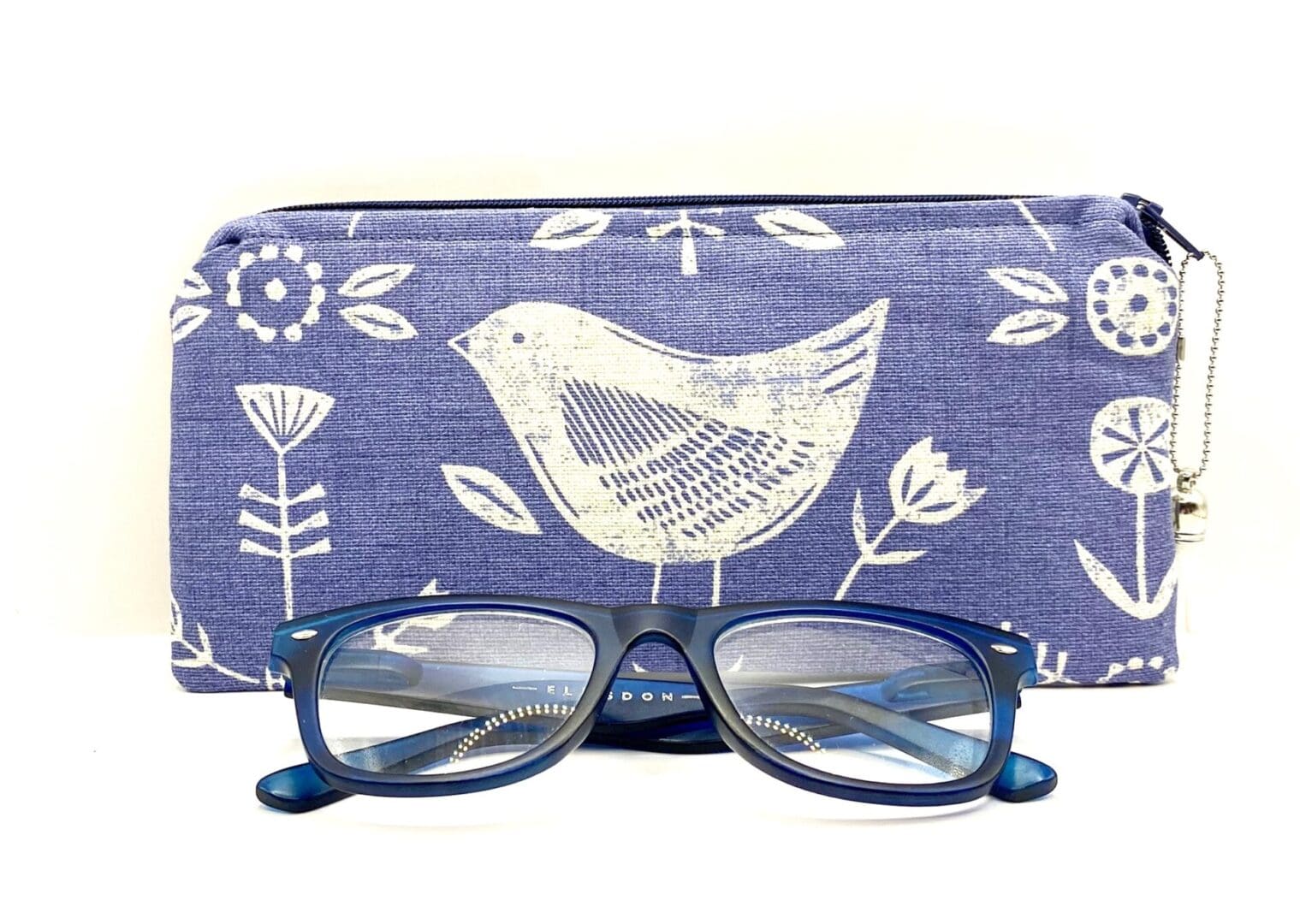 Padded and Zipped Scandi Bird Glasses Case. Blue and White Sunglasses Case - Image 3