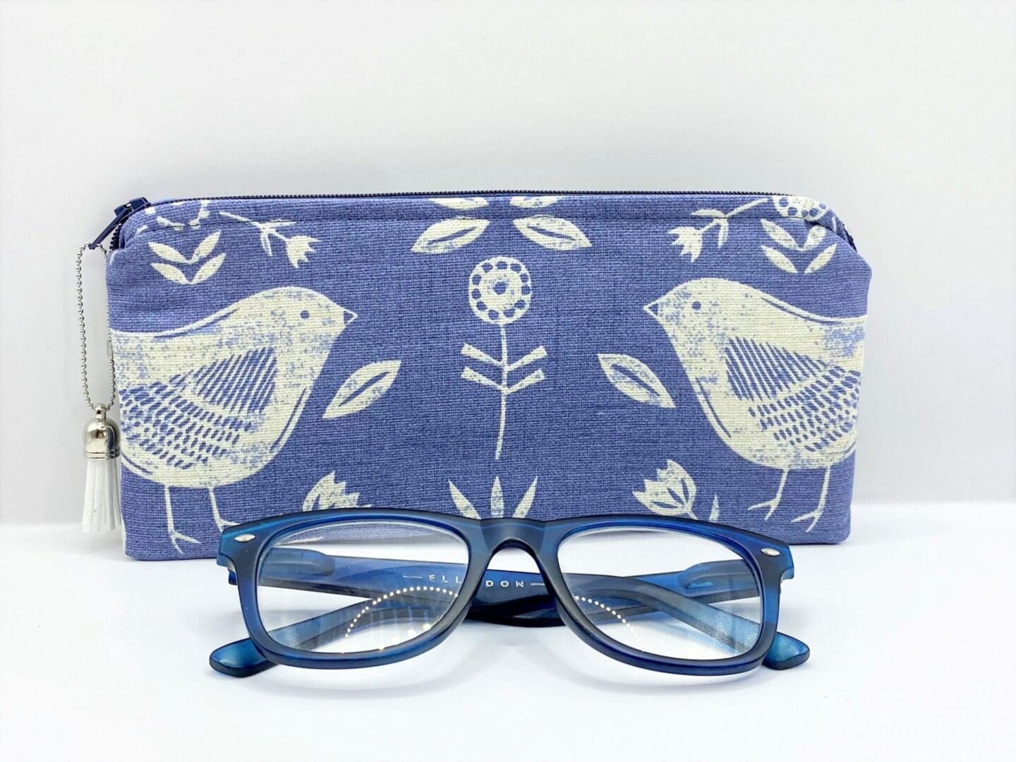 Padded and Zipped Scandi Bird Glasses Case. Blue and White Sunglasses Case - Image 4