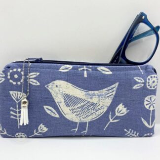 Padded and Zipped Scandi Bird Glasses Case. Blue and White Sunglasses Case