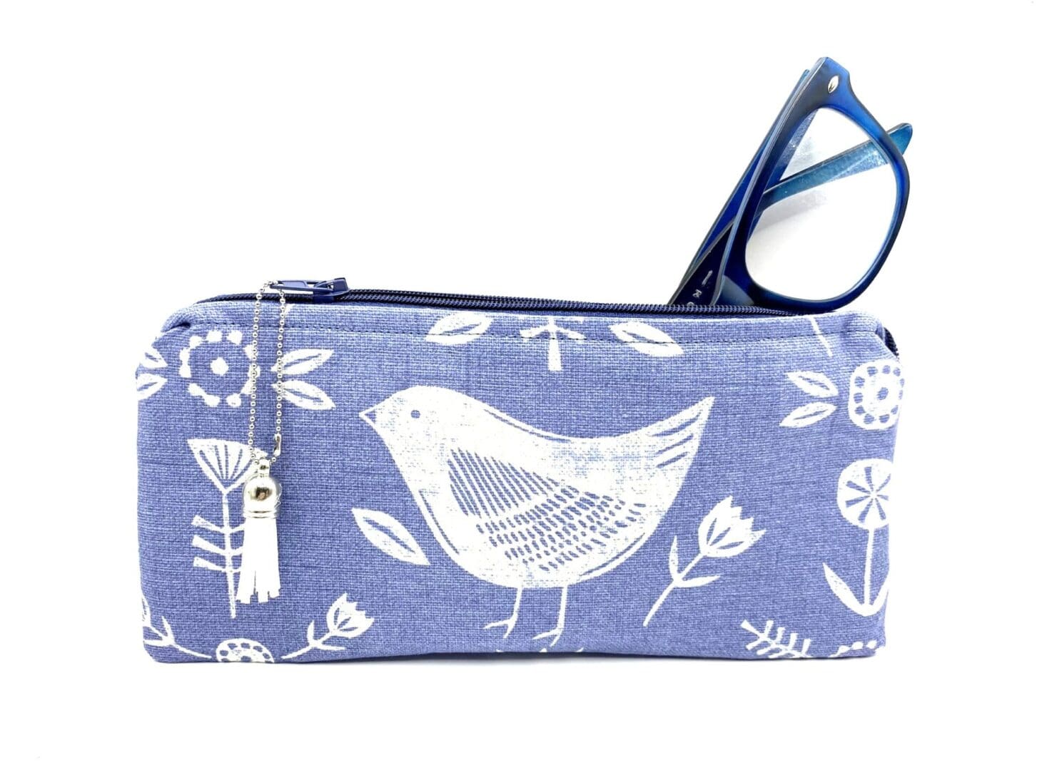 Padded and Zipped Scandi Bird Glasses Case. Blue and White Sunglasses Case - Image 9