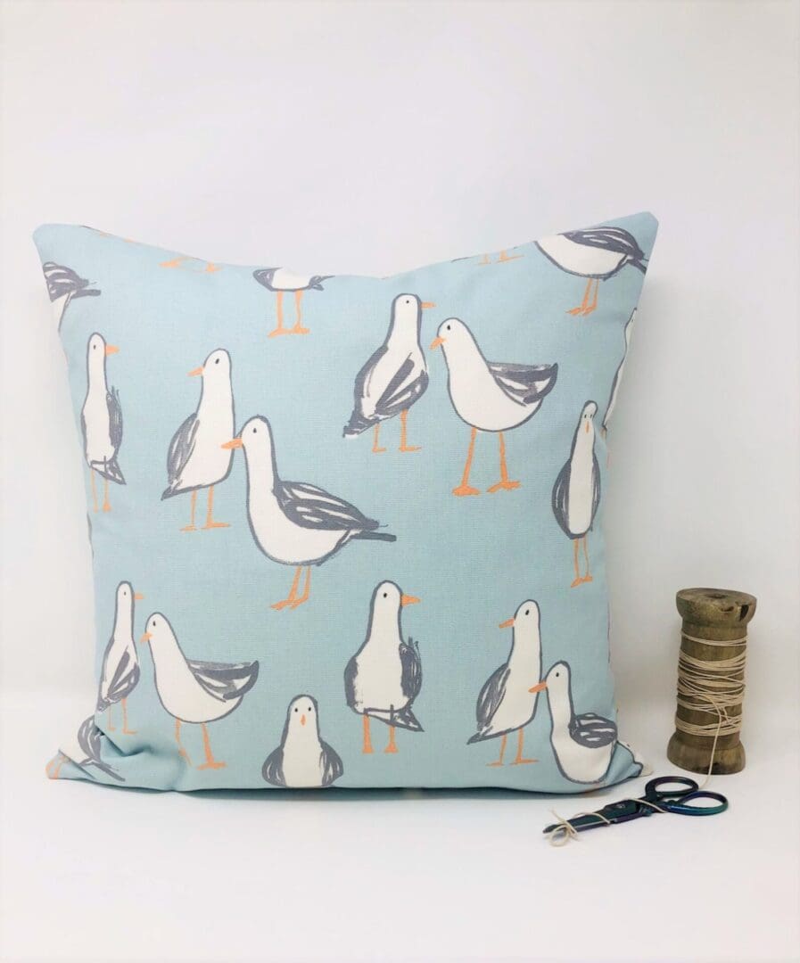 Duck Egg Blue and Grey Seagull Cushion Cover - Image 3