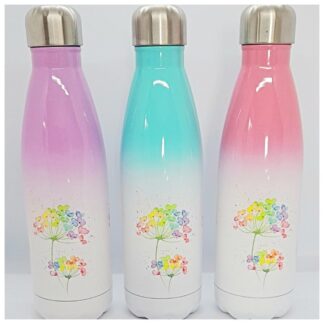 Stainless Steel bowling skittle shape water bottles featuring floral artwork