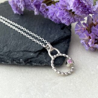 Pink sapphire gemstone necklace handmade in sterling silver by Laura Llewellyn Design
