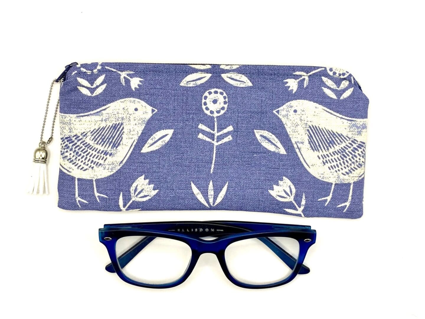Padded and Zipped Scandi Bird Glasses Case. Blue and White Sunglasses Case - Image 6
