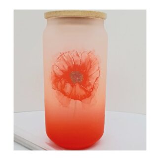 Frosted Red Glass with Poppy artwork