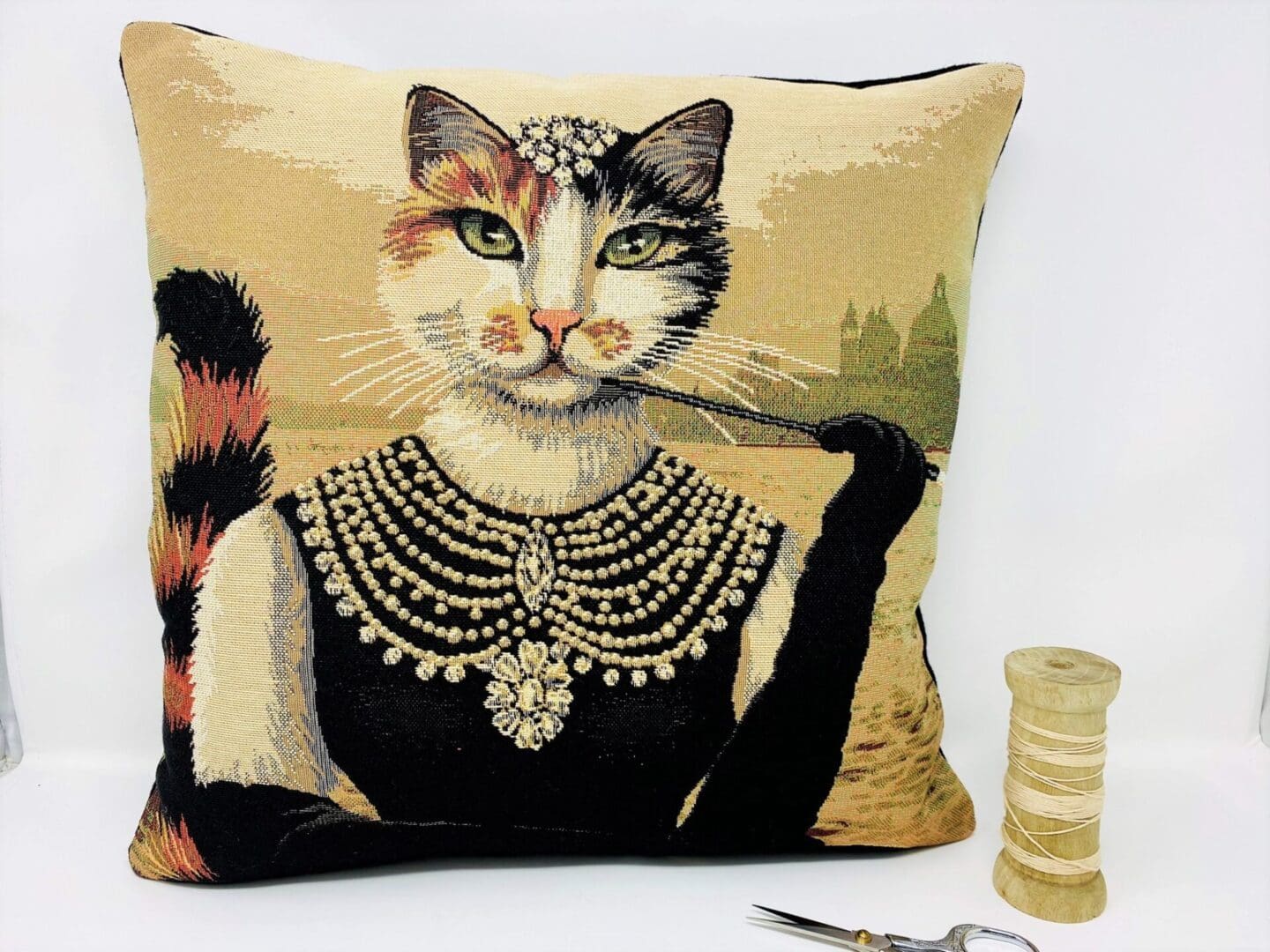 Tapestry Cat Cushion Cover, Fancy Dressed Up Cat Cushion - Image 3