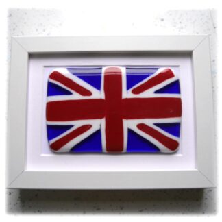 Union Jack fused glass framed picture 6x8 25.00