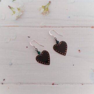 Recycled copper heart earrings with Chrysocolla beads