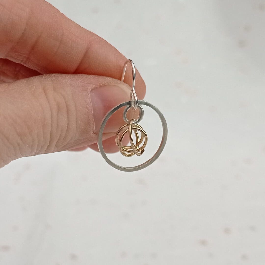 handmade sterling silver and filled gold wire earrings