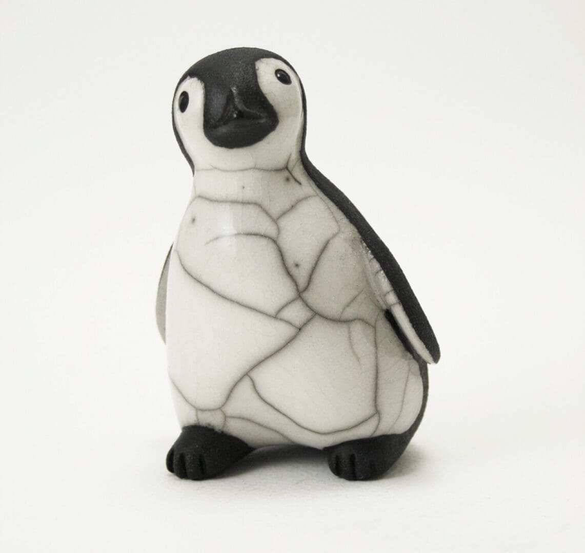 Penguin Chick Running - Raku ceramic pottery Antarctic Seabird