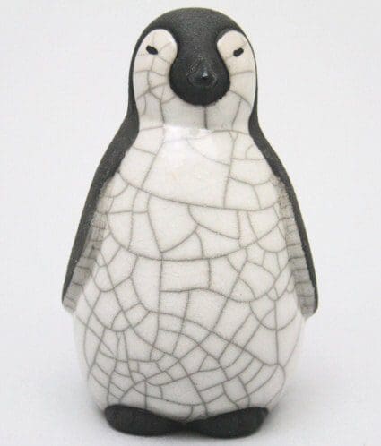 Penguin Chick Resting - Raku ceramic pottery Antarctic Seabird