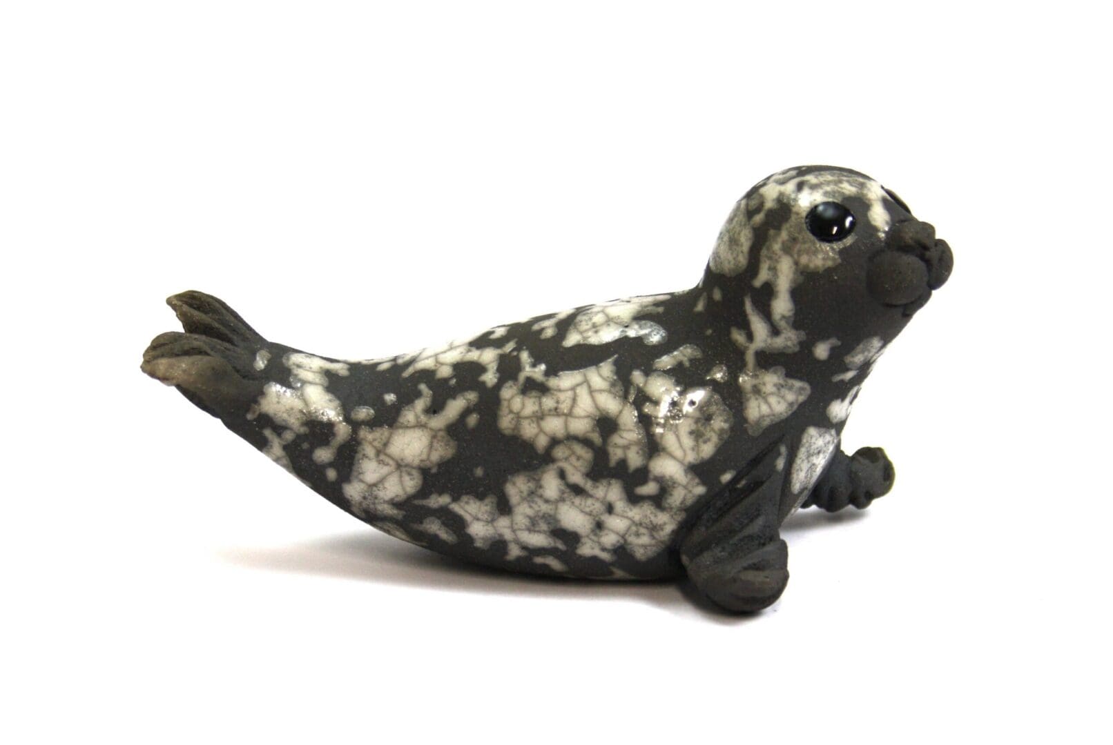 Seal pup on Flippers - Raku fired ceramic pottery animal sculpture sealife coastal beach