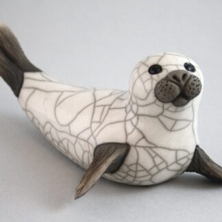 Seal on Flippers - Raku fired ceramic pottery animal sculpture sealife coastal beach