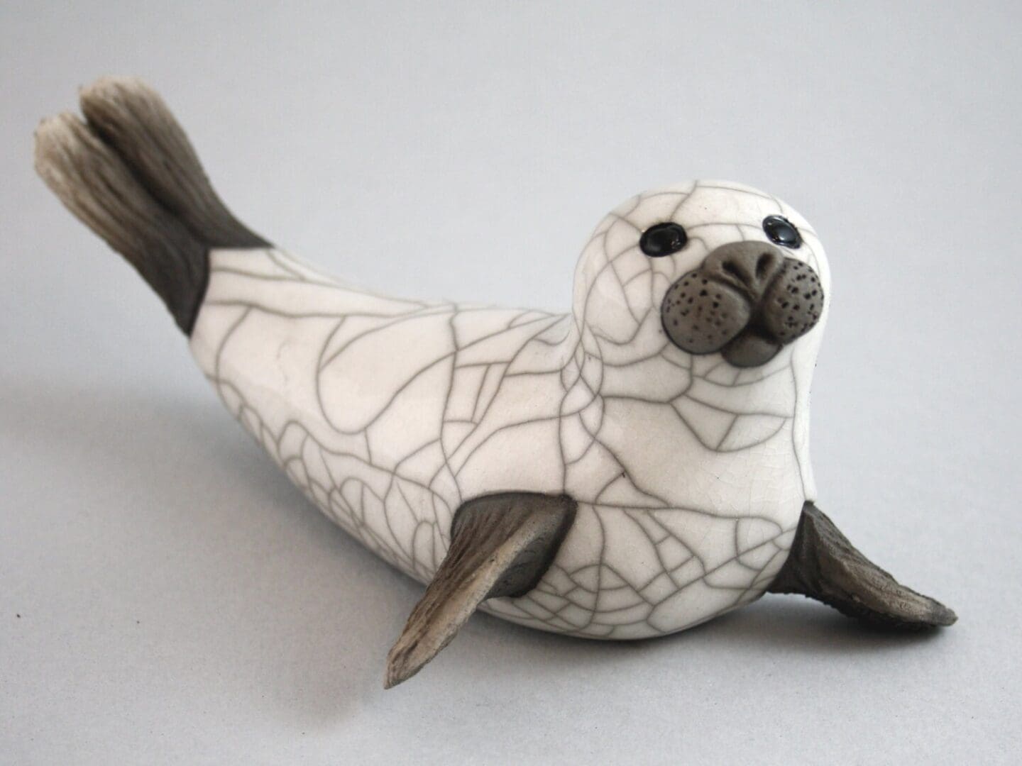 Seal on Flippers - Raku fired ceramic pottery animal sculpture sealife coastal beach