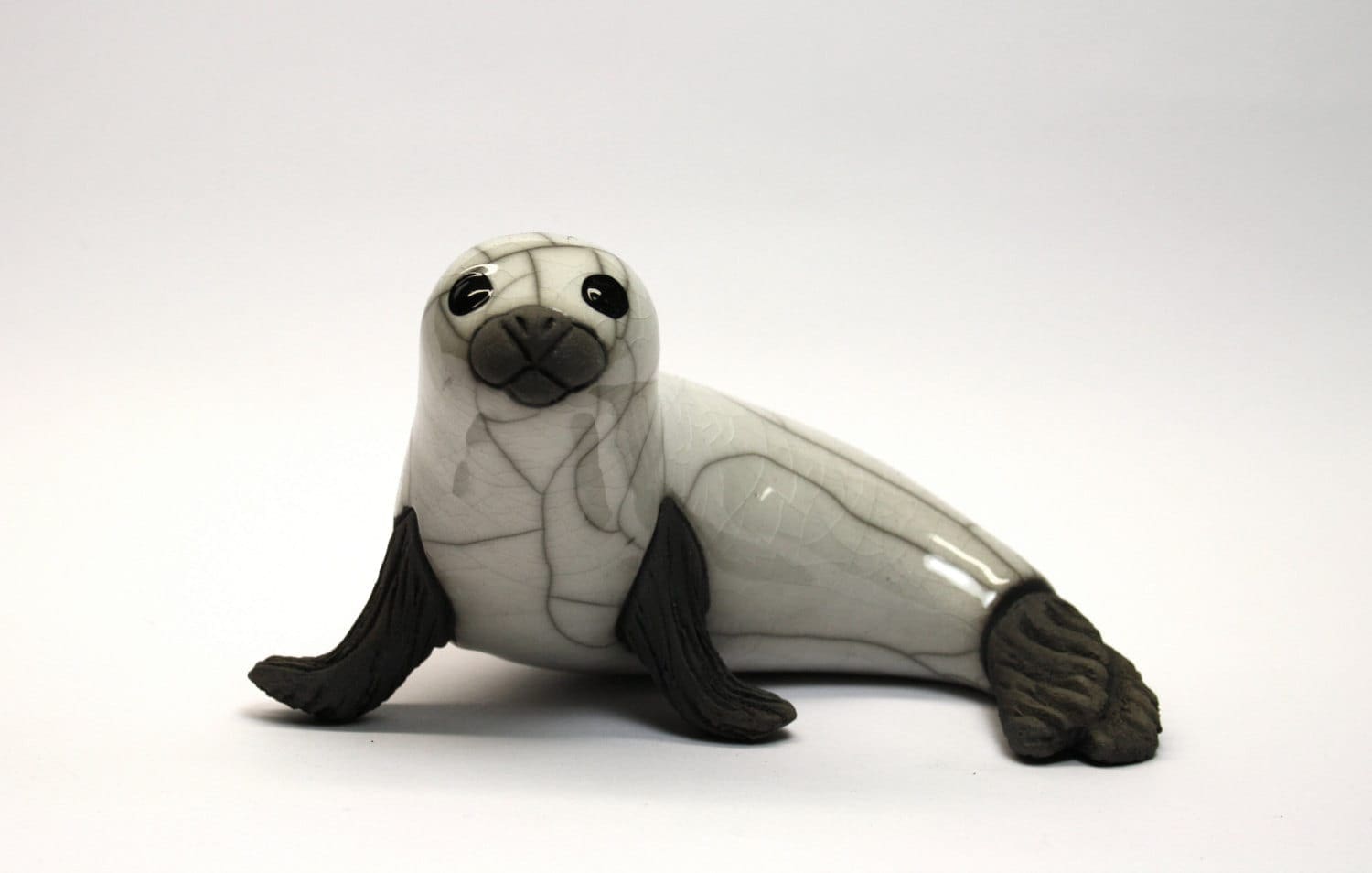 Curled Seal - Raku fired ceramic pottery animal sculpture sealife coastal beach