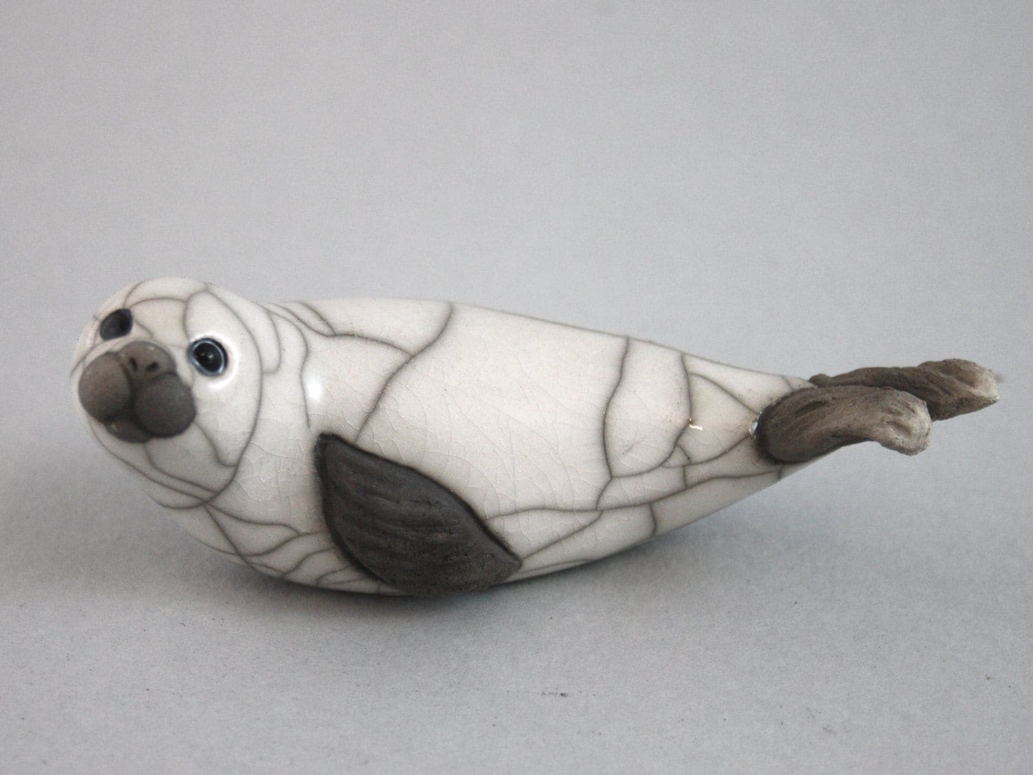 Seal pup on Belly - Raku fired ceramic pottery animal sculpture sealife coastal beach