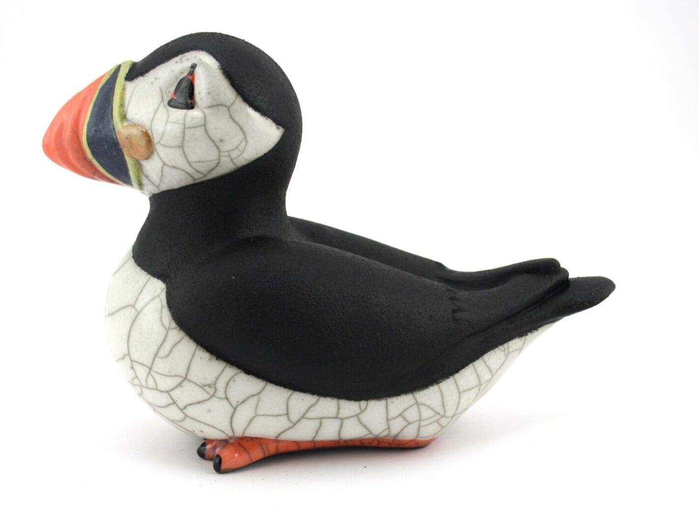 Puffin large Sitting - Raku ceramic pottery seabird coastal wildlife