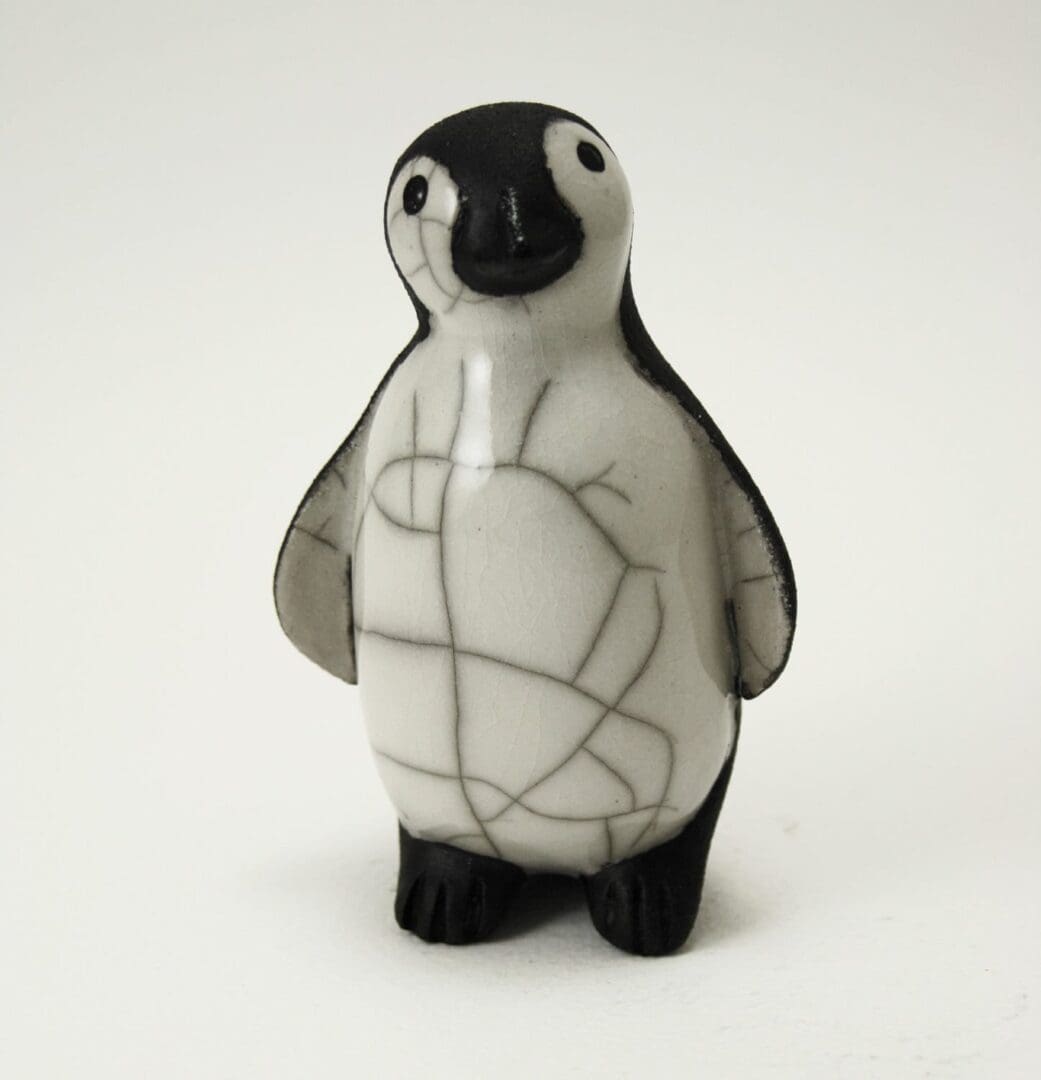 Penguin Chick Forward - Raku ceramic pottery Antarctic Seabird