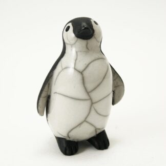 Penguin Chick Looking Up - Raku ceramic pottery Antarctic Seabird