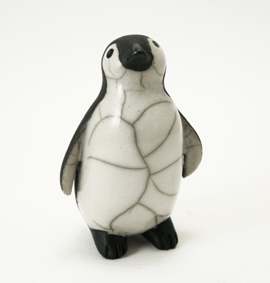Penguin Chick Looking Up - Raku ceramic pottery Antarctic Seabird