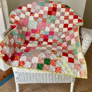 Handmade cotton patchwork girl's cot quilt, 31x35", 80x89cm