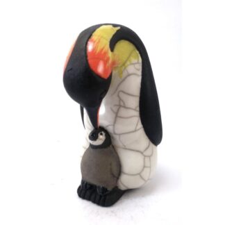Emperor King Penguin & Chick - Raku ceramic pottery Antarctic Seabird
