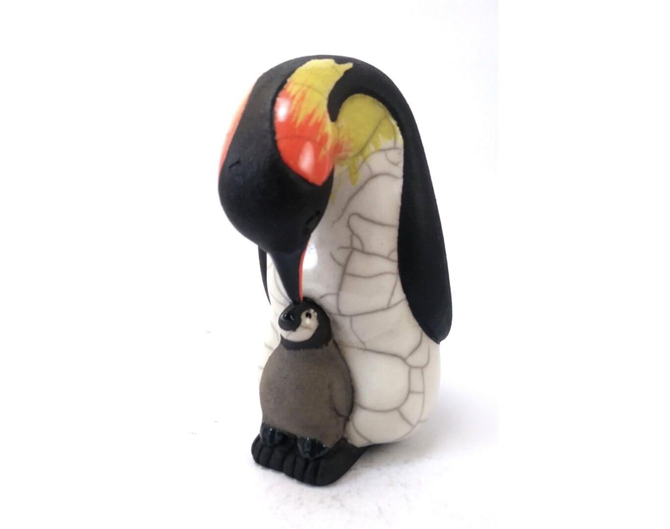Emperor King Penguin & Chick - Raku ceramic pottery Antarctic Seabird