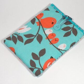 Cover for iPad Mini, Handmade Case for iPad Mini, Birdies Sleeve for iPad Mini, Aqua and red iPad mini cover