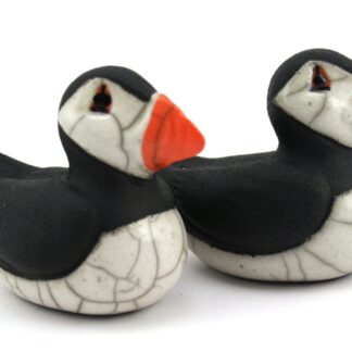 Puffin small Sitting - Raku ceramic pottery seabird coastal wildlife