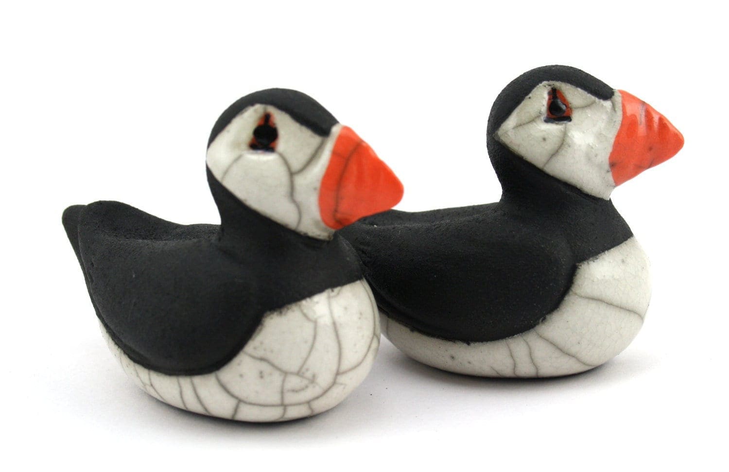 Puffin small Sitting - Raku ceramic pottery seabird coastal wildlife
