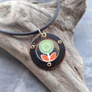 recycled copper and tin flower pattern necklace