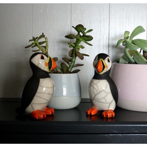 Puffin standing, small - FULL COLOUR - Raku ceramic pottery seabird coastal wildlife - Image 2
