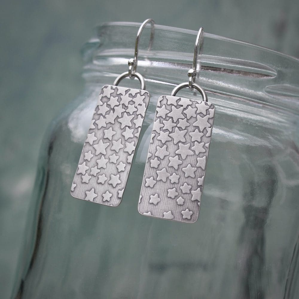 willow and twigg cascading stars silver rectangular drop earrings
