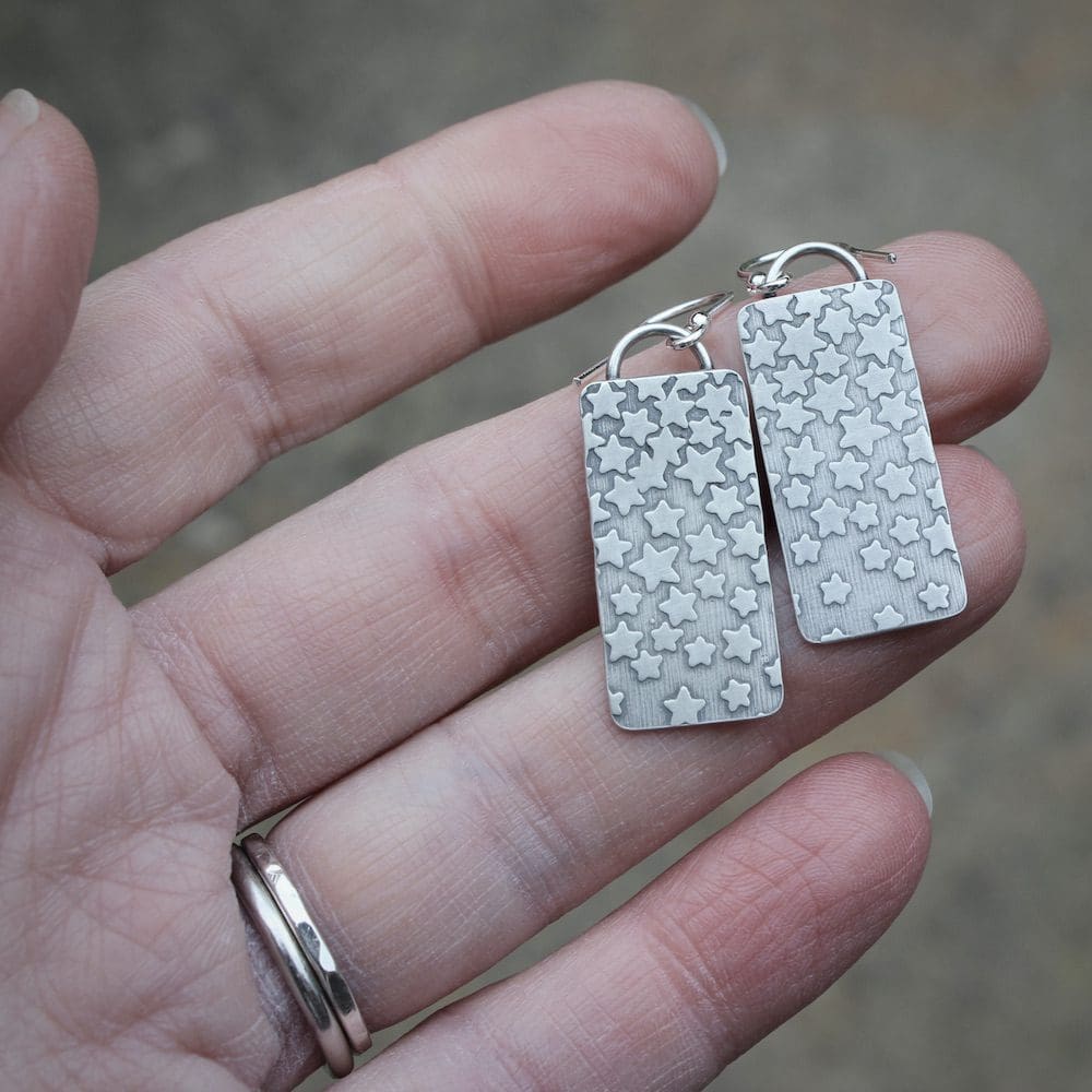 willow and twigg cascading stars silver rectangular drop earrings