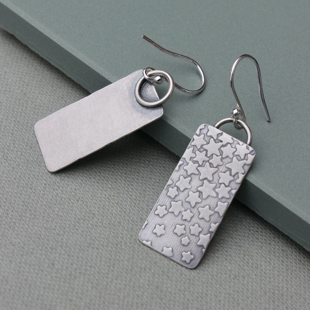 willow and twigg cascading stars silver rectangular drop earrings