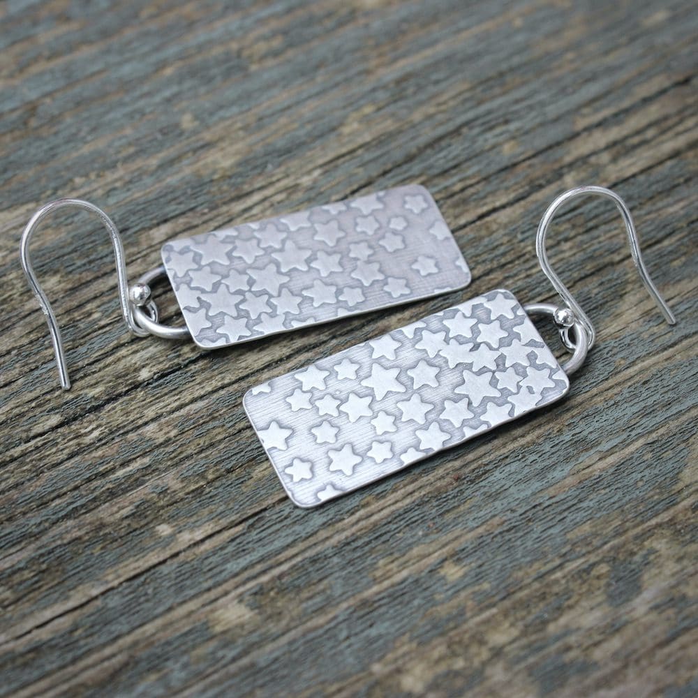 willow and twigg cascading stars silver rectangular drop earrings