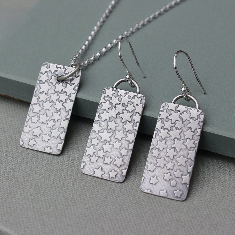 willow and twigg cascading stars silver rectangular drop earrings
