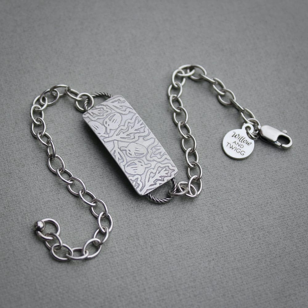 willow and twigg silver oak leaf pattern rectangular bracelet
