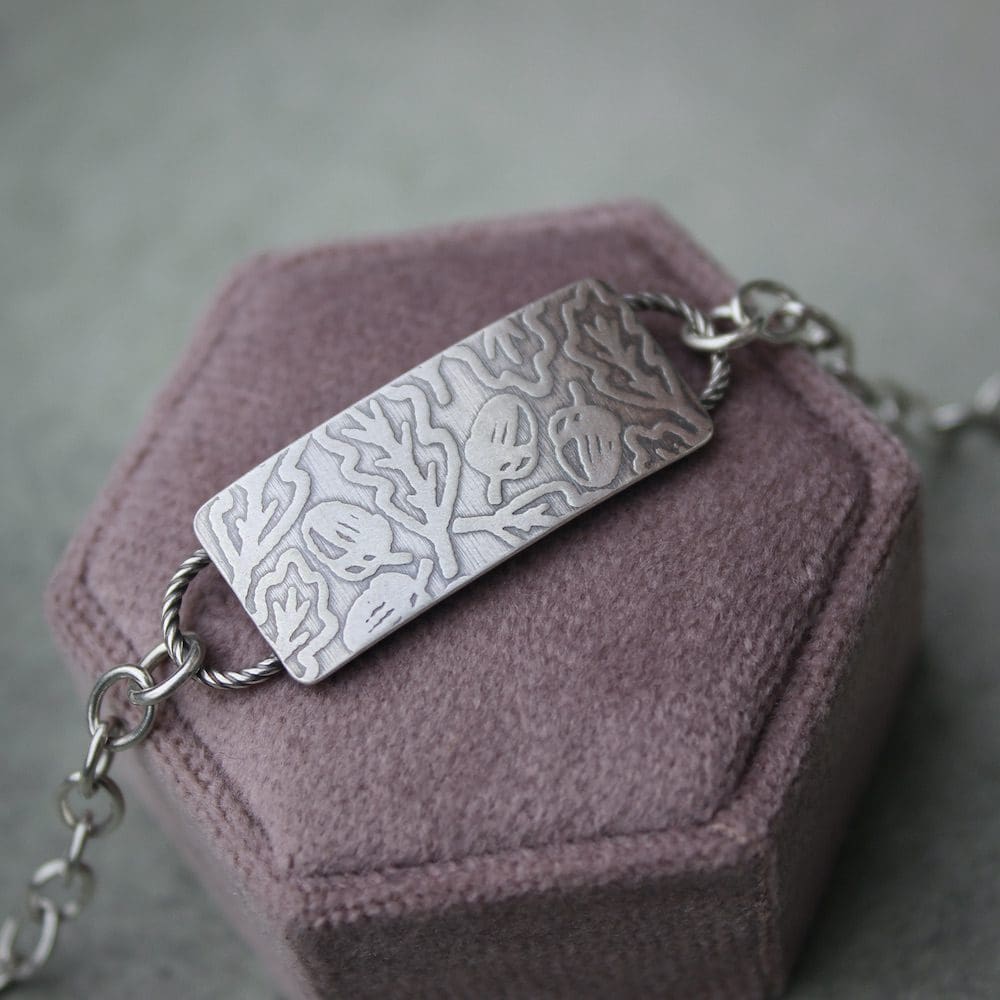 willow and twigg silver oak leaf pattern rectangular bracelet