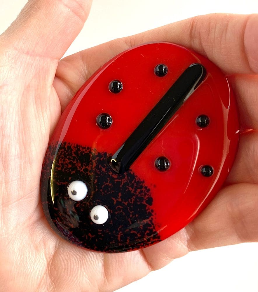 Fused glass ladybird hug or worry stone