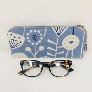 Padded and Zipped Scandi Flower Glasses Case. Blue and White Sunglasses Case